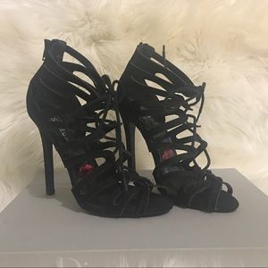 Black Lace Up High Heel Sandals NWOT